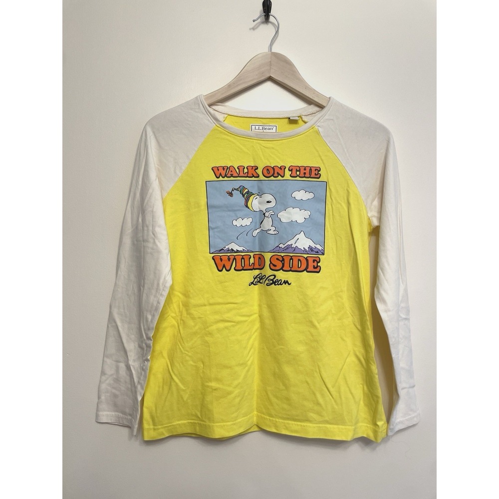 L.L. Bean x Peanuts Long Sleeve Shirt Women Small Raglan Yellow Wild‎ Side